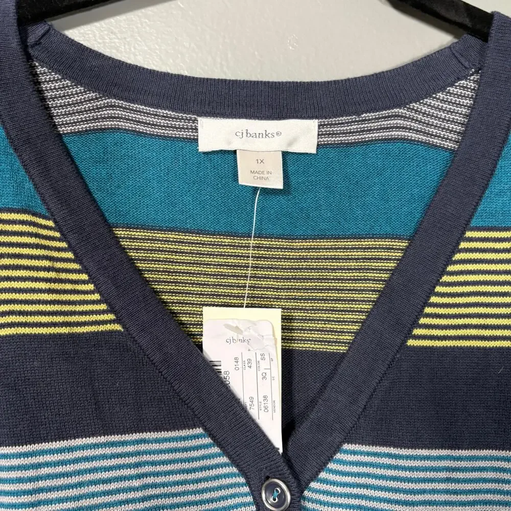 CJ Banks NWT Blue Striped Preppy Academia Cardigan Sweater - 1X - Women's Plus